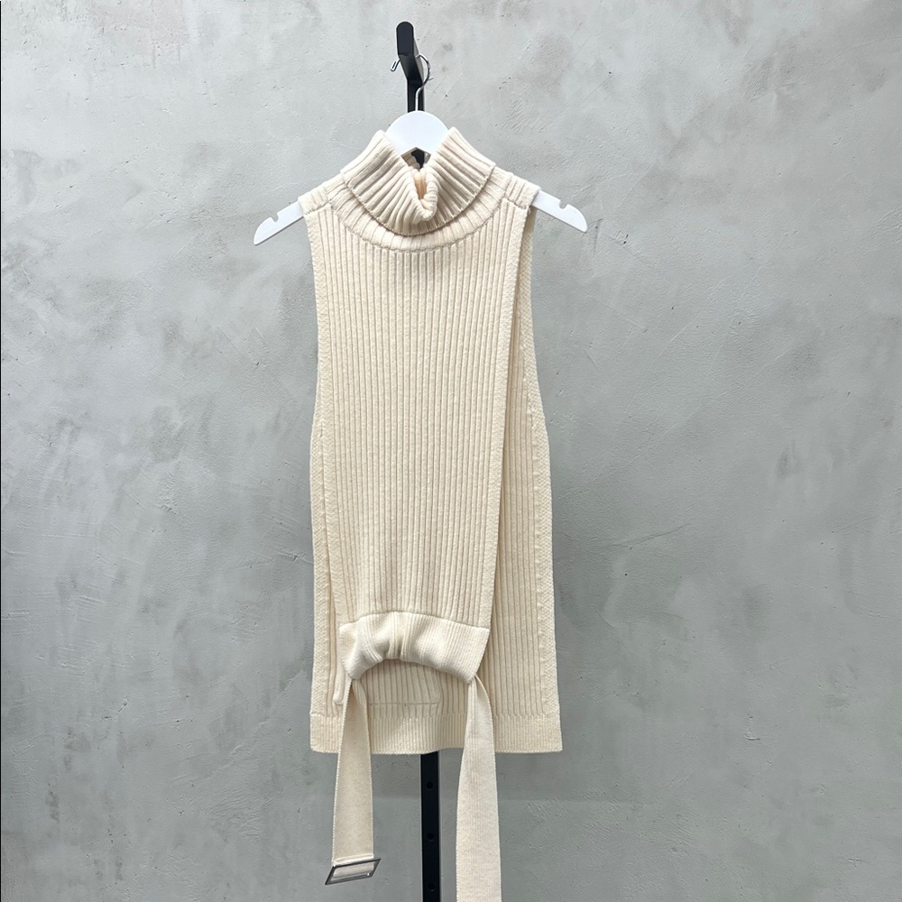 Sleeveless Cream Turtleneck Sweater